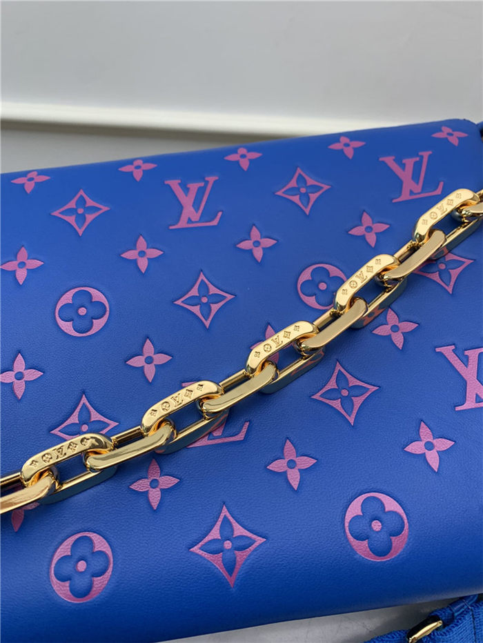 Louis Vuitton COUSSIN PM Monogram-embossed puffy lambskin Blue/Red M58626 High