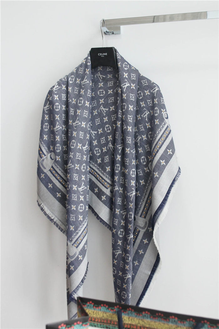 Louis Vuitton MONOGRAM SHAWL Silk/Wool DENIM Studdy High