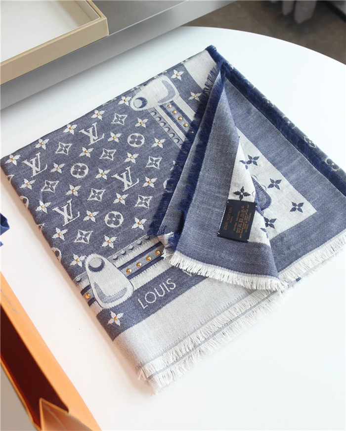 Louis Vuitton MONOGRAM SHAWL Silk/Wool DENIM Studdy High