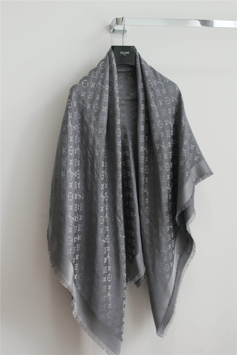 Louis Vuitton MONOGRAM SHAWL Silk/Viscose/Wool/Polyester Silver-Grey High