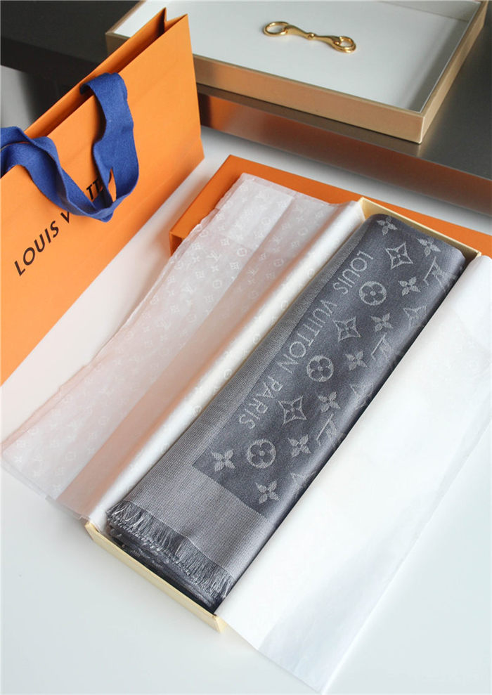 Louis Vuitton MONOGRAM SHAWL Silk/Viscose/Wool/Polyester Silver-Grey High