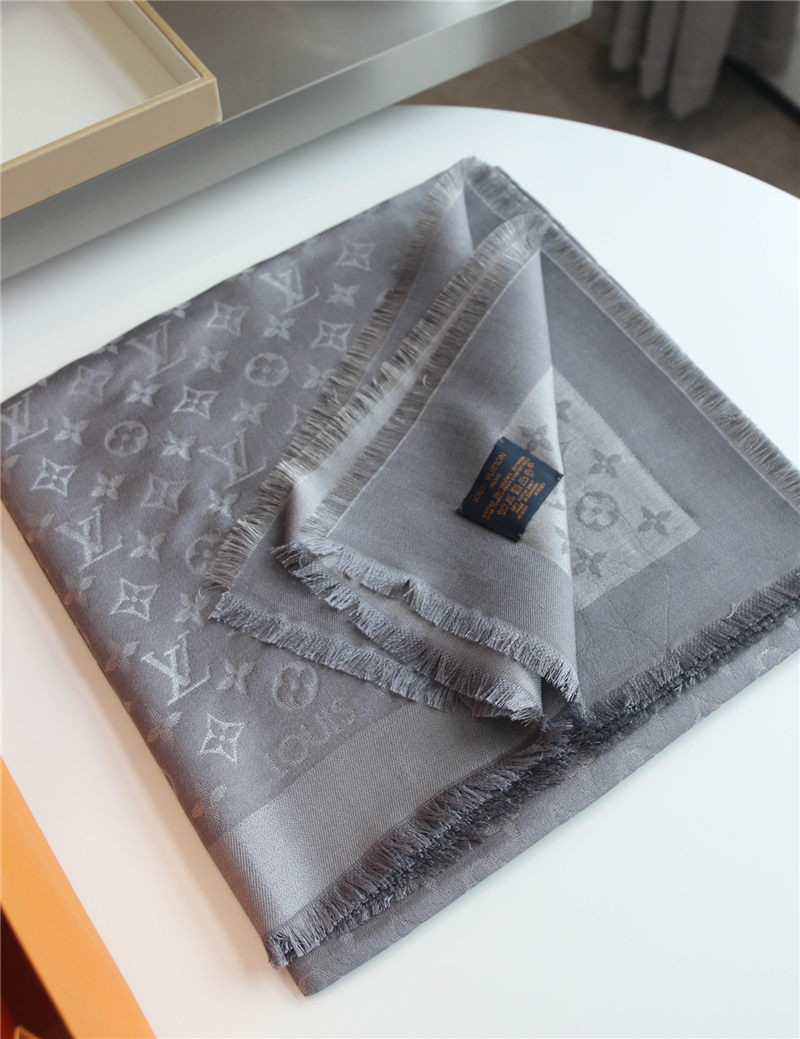 Louis Vuitton MONOGRAM SHAWL Silk/Viscose/Wool/Polyester Silver-Grey High