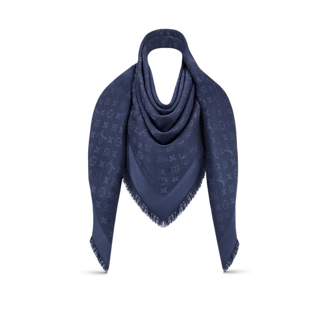 Louis Vuitton MONOGRAM SHAWL Silk/Wool Night Blue M72412 High