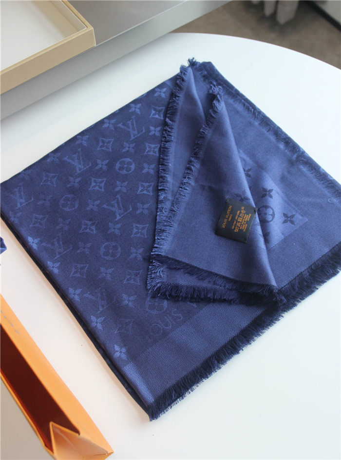 Louis Vuitton MONOGRAM SHAWL Silk/Wool Night Blue M72412 High