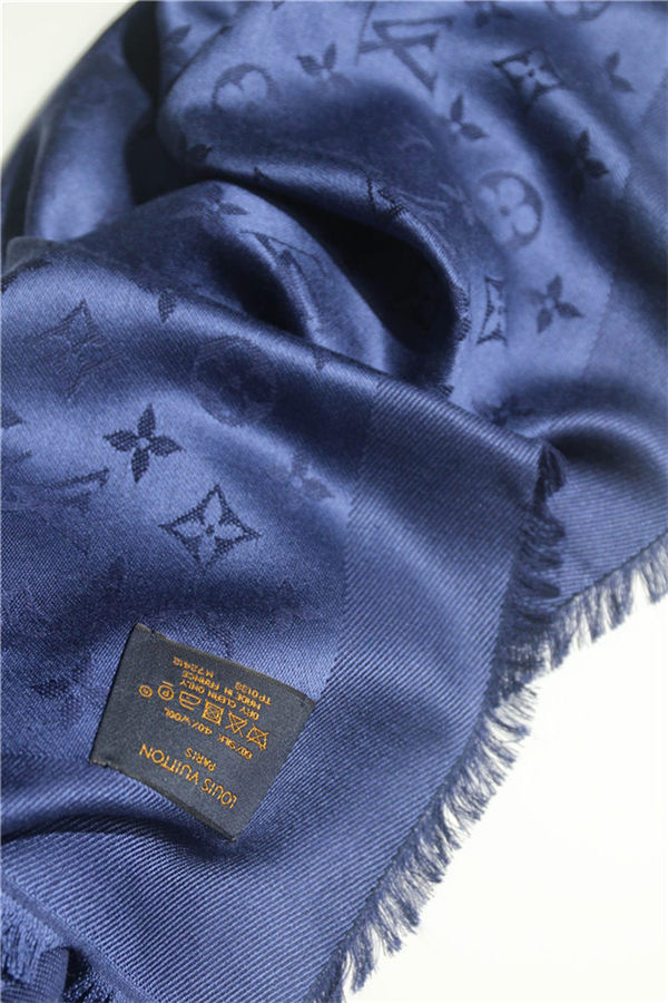 Louis Vuitton MONOGRAM SHAWL Silk/Wool Night Blue M72412 High