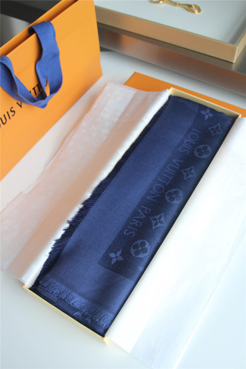 Louis Vuitton MONOGRAM SHAWL Silk/Wool Night Blue M72412 High