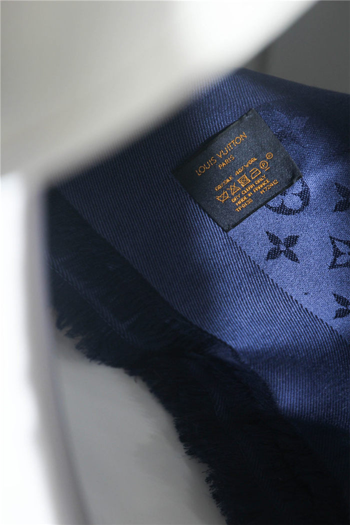 Louis Vuitton MONOGRAM SHAWL Silk/Wool Night Blue M72412 High