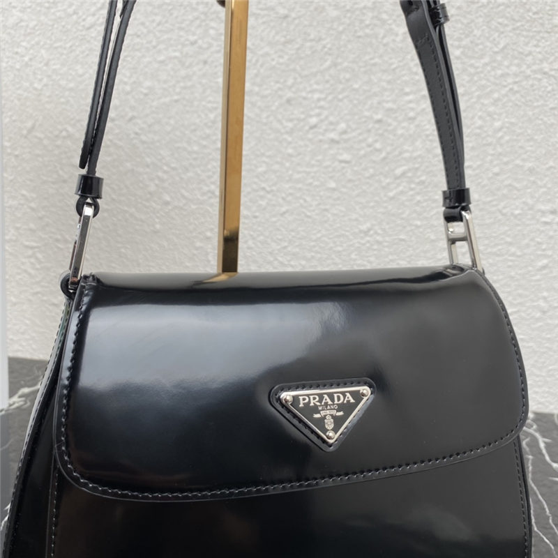 Prada Cleo brushed leather shoulder bag 1BD303 Black High