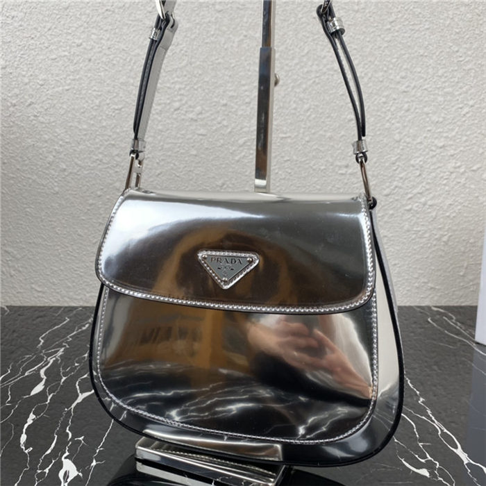 Prada Cleo brushed leather shoulder bag 1BD303 Silver High