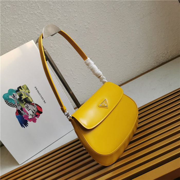 Prada Cleo brushed leather shoulder bag 1BD311 with flap Yellow High