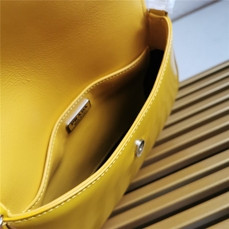 Prada Cleo brushed leather shoulder bag 1BD311 with flap Yellow High