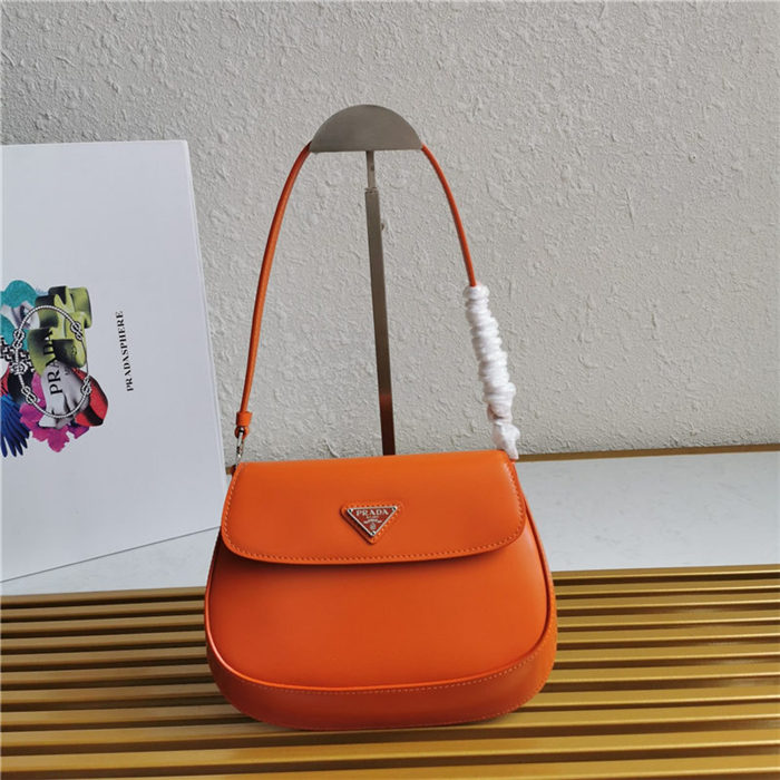 Prada Cleo brushed leather shoulder bag 1BD311 with flap Orange High