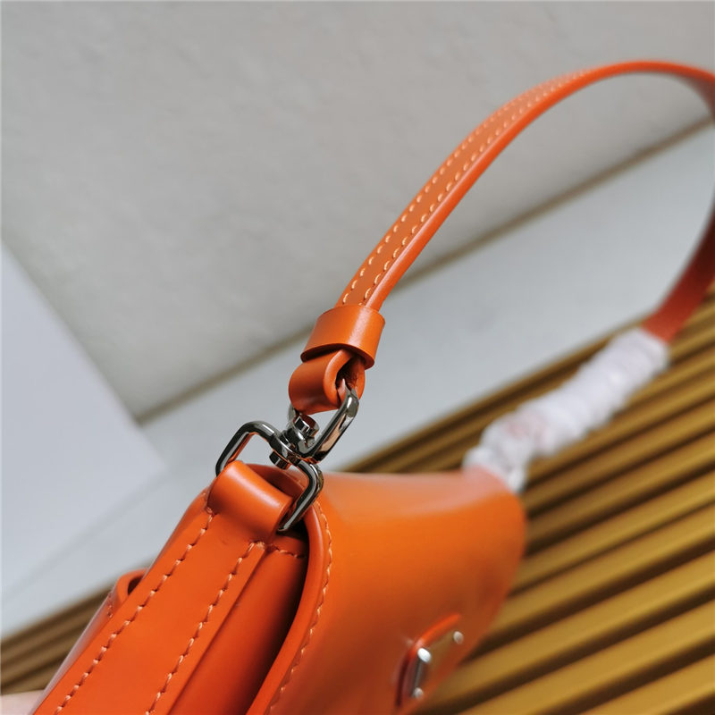 Prada Cleo brushed leather shoulder bag 1BD311 with flap Orange High