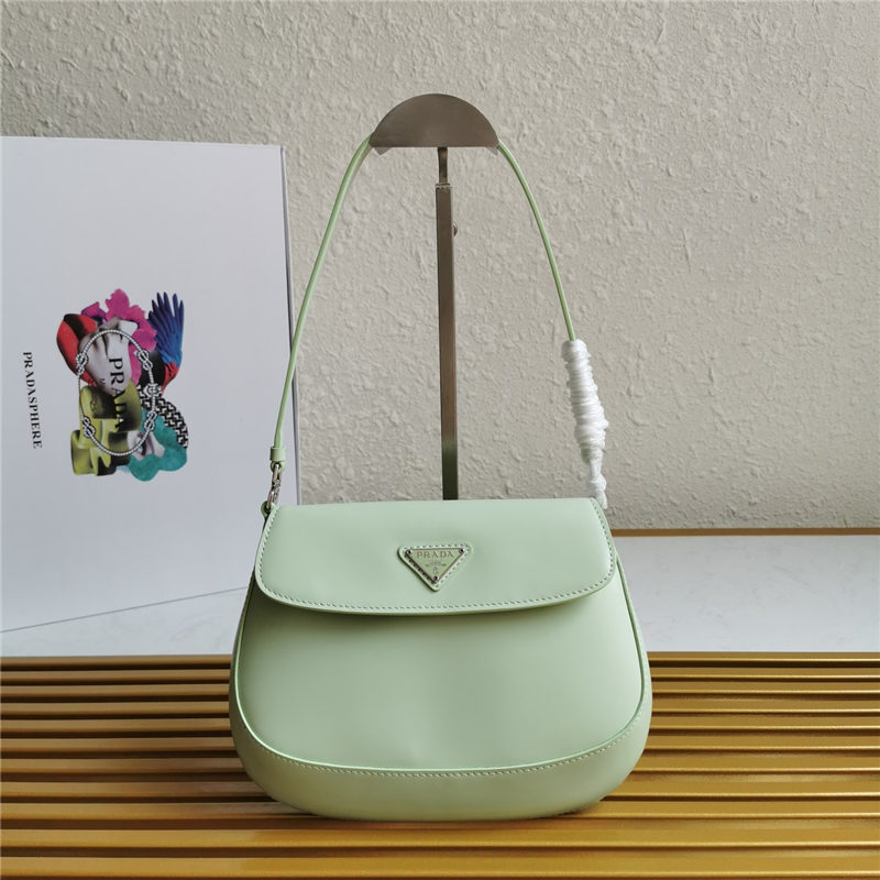 Prada Cleo brushed leather shoulder bag 1BD311 with flap Green High