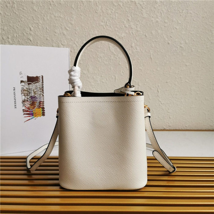 Small Saffiano Leather Prada Panier Bag White High