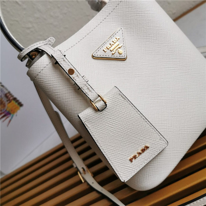 Small Saffiano Leather Prada Panier Bag White High