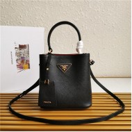 Small Saffiano Leather Prada Panier Bag Black High