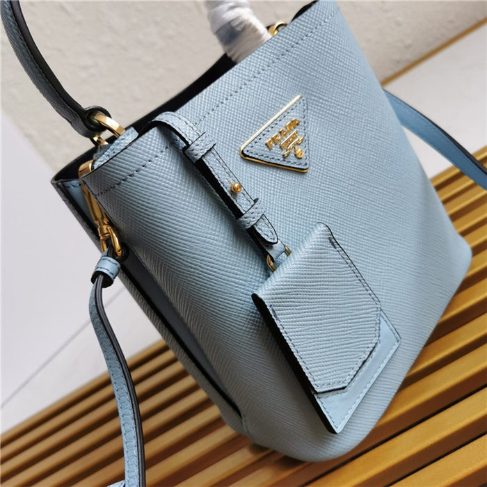 Small Saffiano Leather Prada Panier Bag Blue High