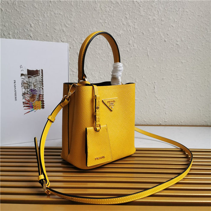 Small Saffiano Leather Prada Panier Bag Yellow High