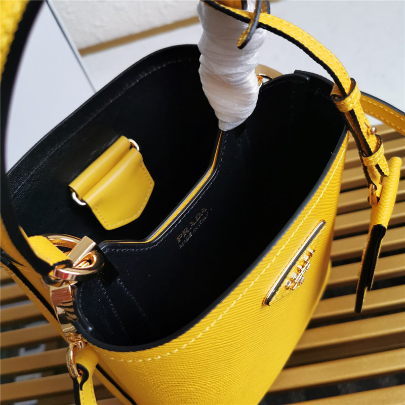 Small Saffiano Leather Prada Panier Bag Yellow High