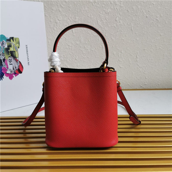 Small Saffiano Leather Prada Panier Bag Red High