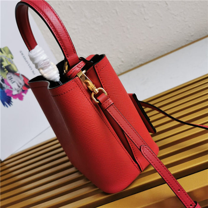 Small Saffiano Leather Prada Panier Bag Red High