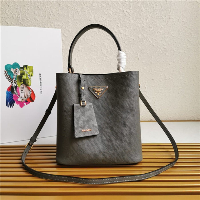 Medium Saffiano Leather Prada Panier Bag Grey High