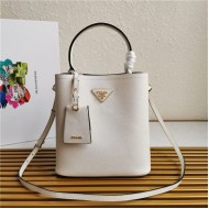 Medium Saffiano Leather Prada Panier Bag White High