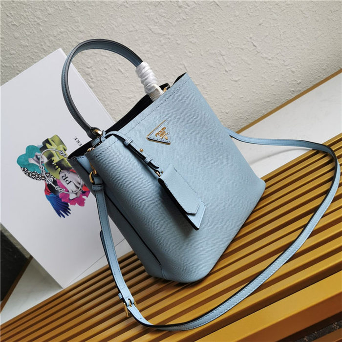 Medium Saffiano Leather Prada Panier Bag Blue High