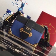 Prada Cahier Shoulder Bag In Blue/Black Leather High