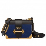 Prada Cahier Shoulder Bag In Blue/Black Leather High