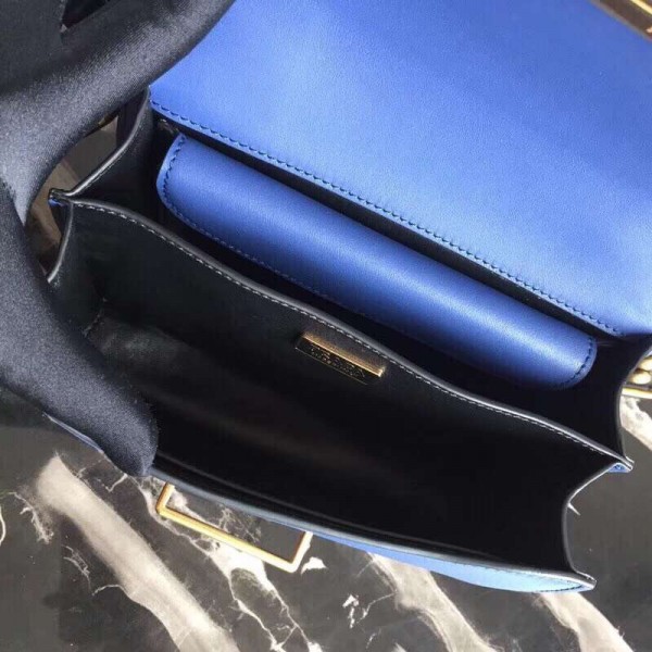 Prada Cahier Shoulder Bag In Blue/Black Leather High