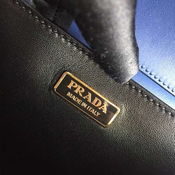 Prada Cahier Shoulder Bag In Blue/Black Leather High