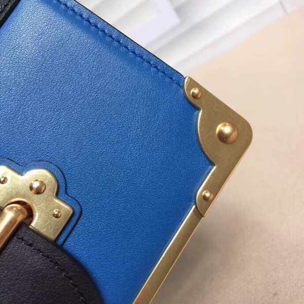 Prada Cahier Shoulder Bag In Blue Hydra /Black Leather High