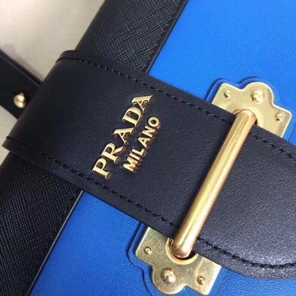 Prada Cahier Shoulder Bag In Blue Hydra /Black Leather High