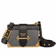 Prada Cahier Shoulder Bag In Grey/Black Leather High