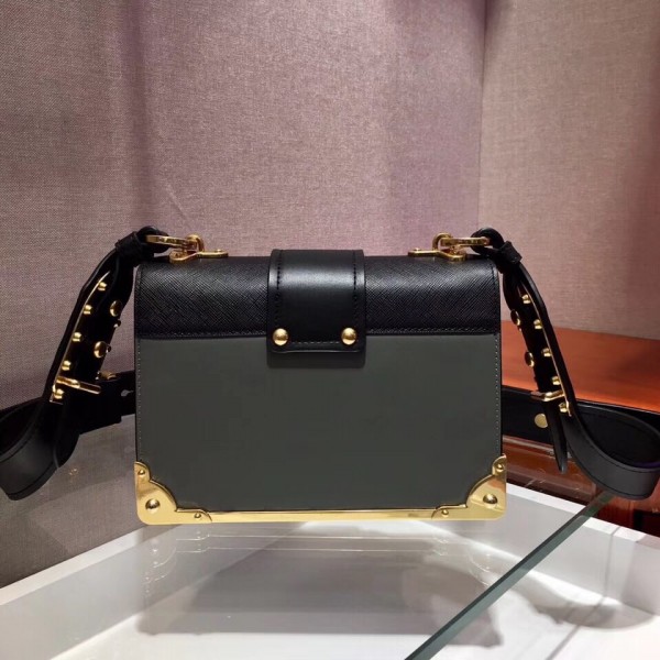 Prada Cahier Shoulder Bag In Grey/Black Leather High