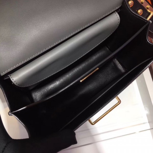 Prada Cahier Shoulder Bag In Grey/Black Leather High