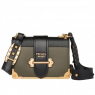 Prada Cahier Shoulder Bag In Green/Black Leather High