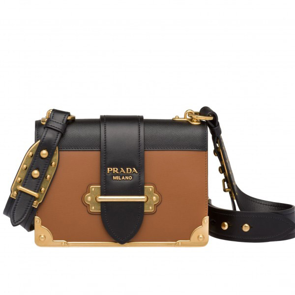 Prada Cahier Shoulder Bag In Brown/Black Leather High