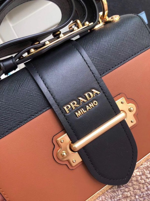 Prada Cahier Shoulder Bag In Brown/Black Leather High