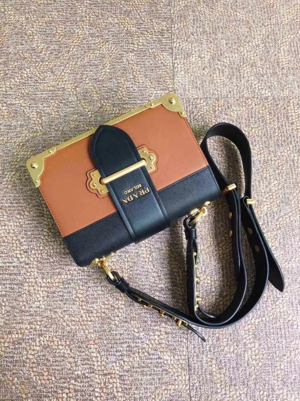 Prada Cahier Shoulder Bag In Brown/Black Leather High