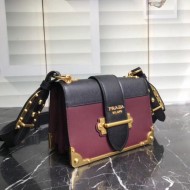 Prada Cahier Shoulder Bag In Bordeaux/Black Leather High