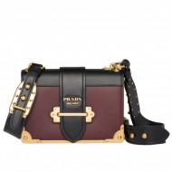 Prada Cahier Shoulder Bag In Bordeaux/Black Leather High