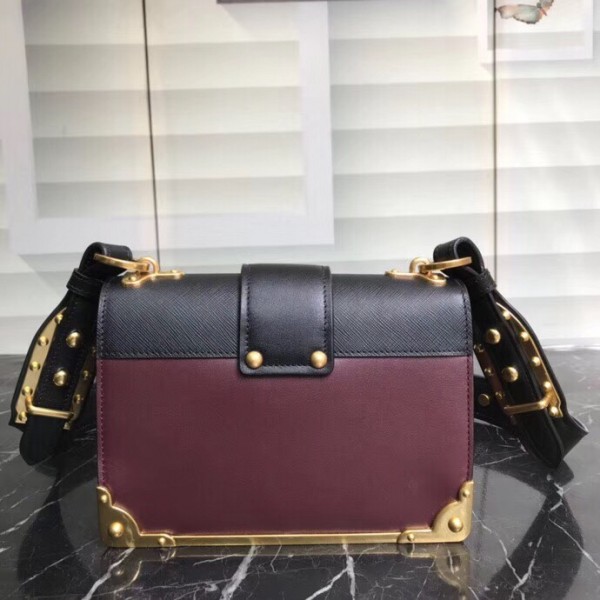 Prada Cahier Shoulder Bag In Bordeaux/Black Leather High