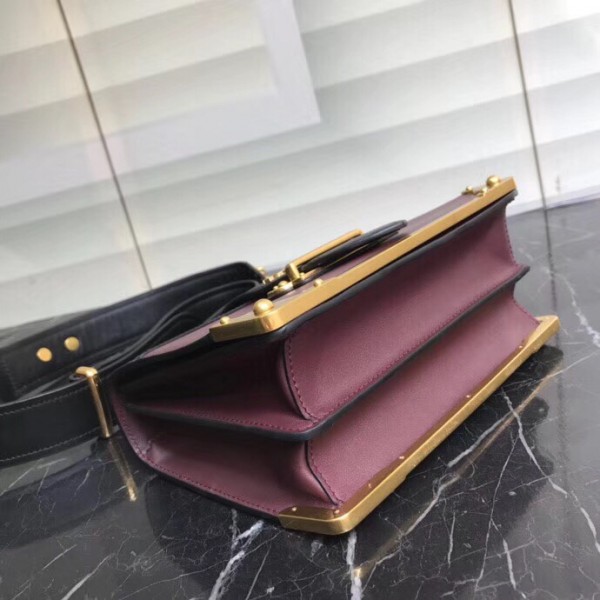 Prada Cahier Shoulder Bag In Bordeaux/Black Leather High