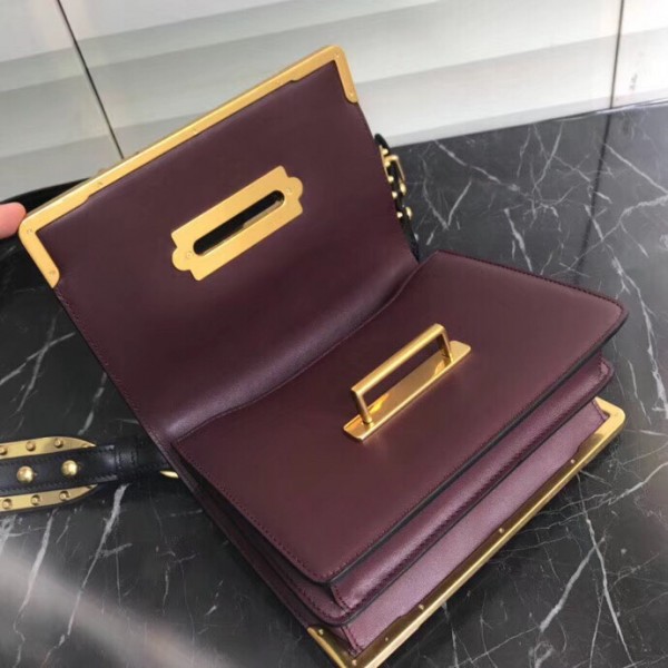 Prada Cahier Shoulder Bag In Bordeaux/Black Leather High