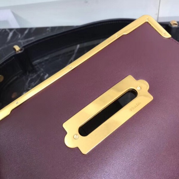 Prada Cahier Shoulder Bag In Bordeaux/Black Leather High