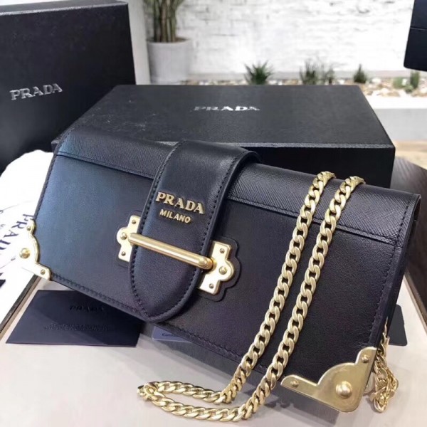 Prada Cahier Clutch In Black Saffiano Calf Leather High