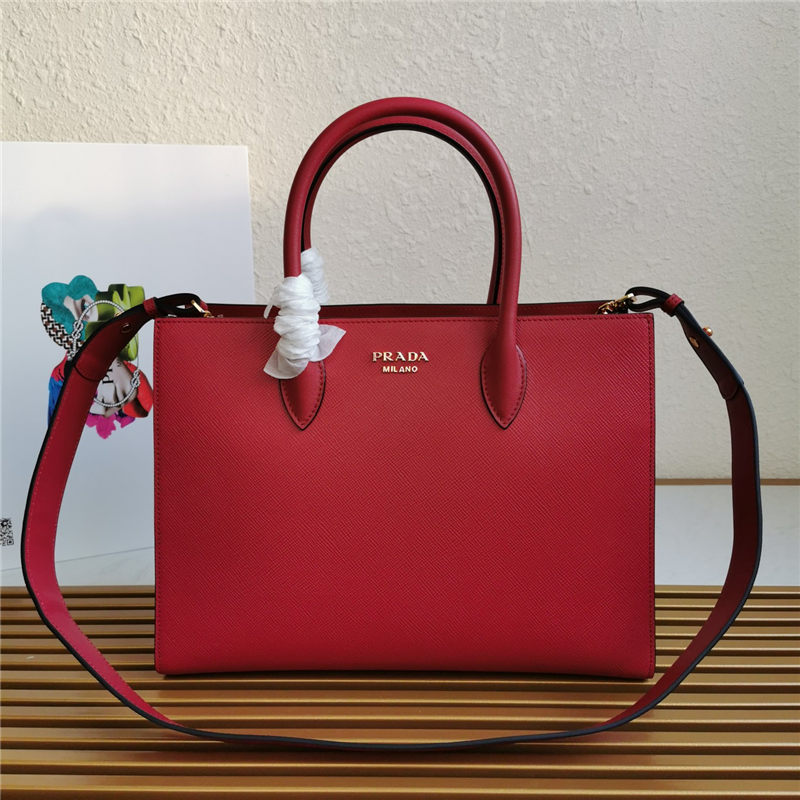 Prada Large Saffiano Leather Handbag Tote Red High